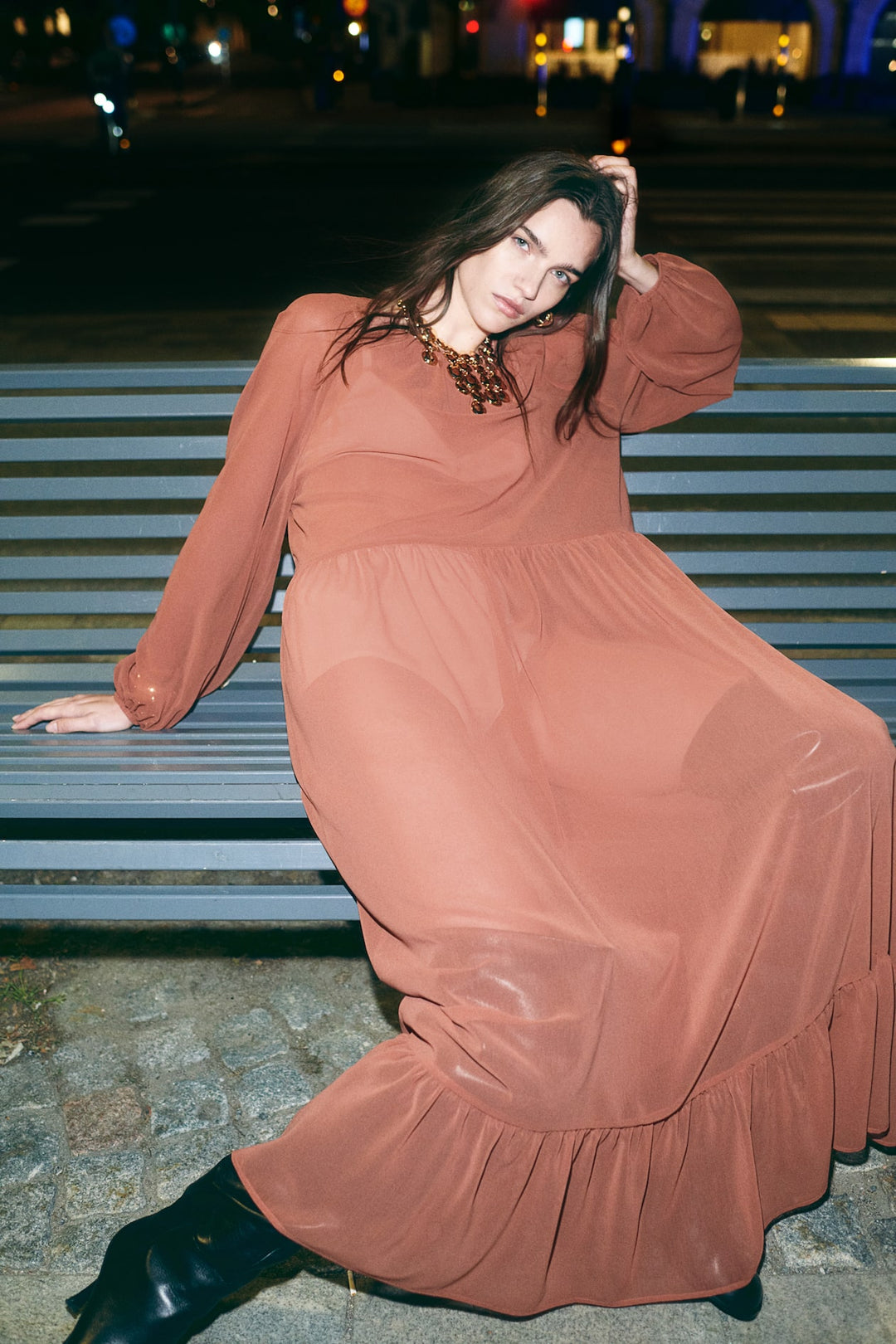 H&M Balloon-Sleeved Chiffon Dress