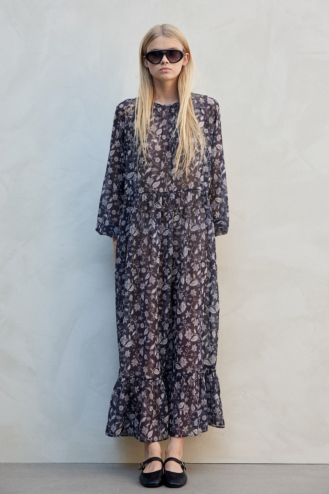 H&M Balloon-Sleeved Chiffon Dress