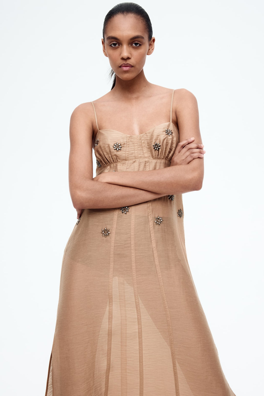 H&M Sheer Embellished Slip Dress