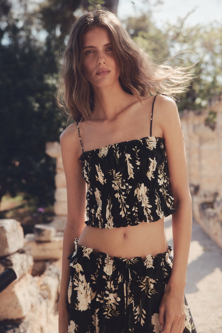 H&M Smocked Top with Tie Shoulder Straps