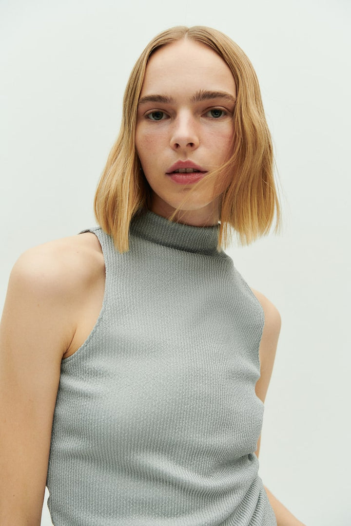 H&M Glittery Mock Turtleneck Sleeveless Top