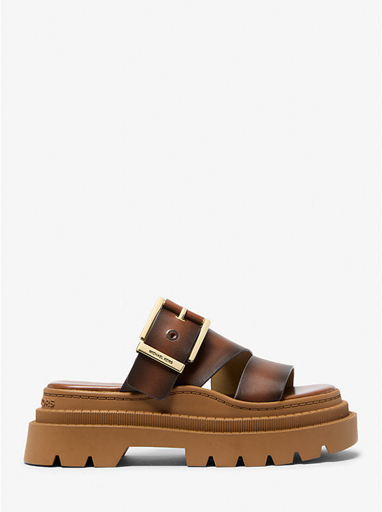 Michael Kors Colby Burnished Leather Platform Sandal