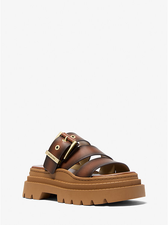 Michael Kors Colby Burnished Leather Platform Sandal