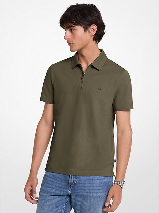 Michael Kors Cotton Blend Piqué Zip-Up Polo Shirt