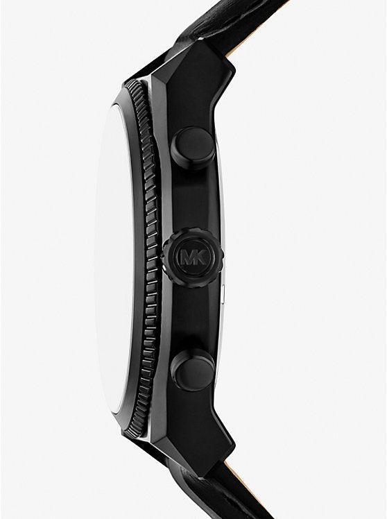 Michael Kors Oversized Panorama Black-Tone and Crocodile Embossed Leather Watch