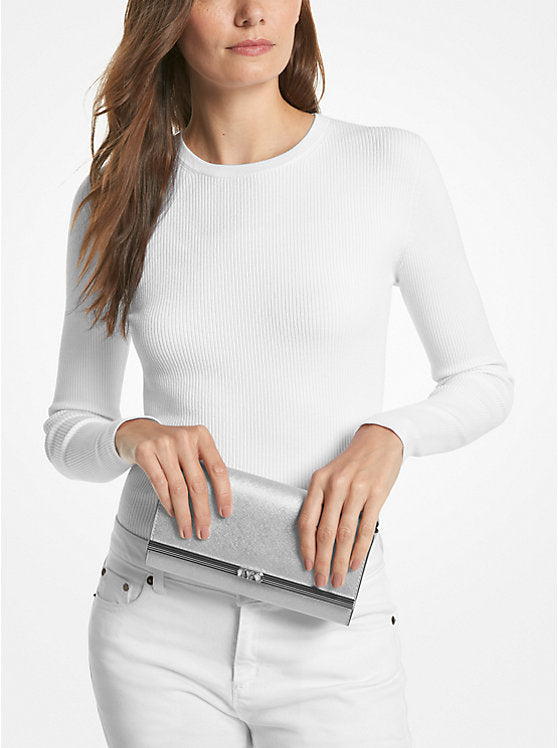 Michael Kors Mona Large Metallic Saffiano Leather Clutch