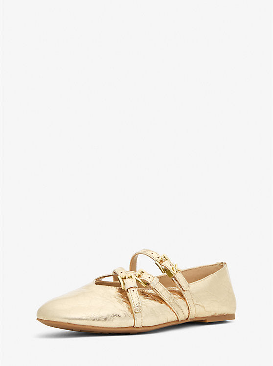 Michael Kors Indy Flex Crackled Metallic Leather Ballet Flat