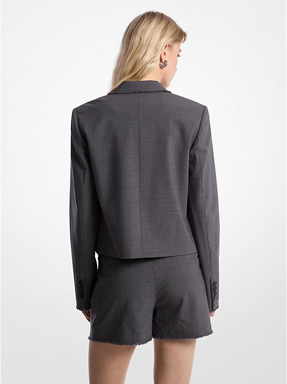Michael Kors Frayed Stretch Tropical Wool Cropped Blazer