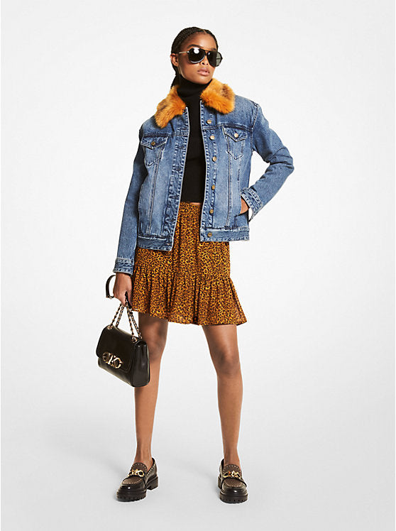Michael Kors Faux Fur Trim Denim Jacket
