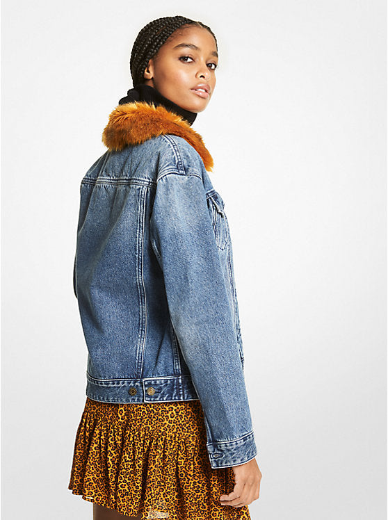 Michael Kors Faux Fur Trim Denim Jacket