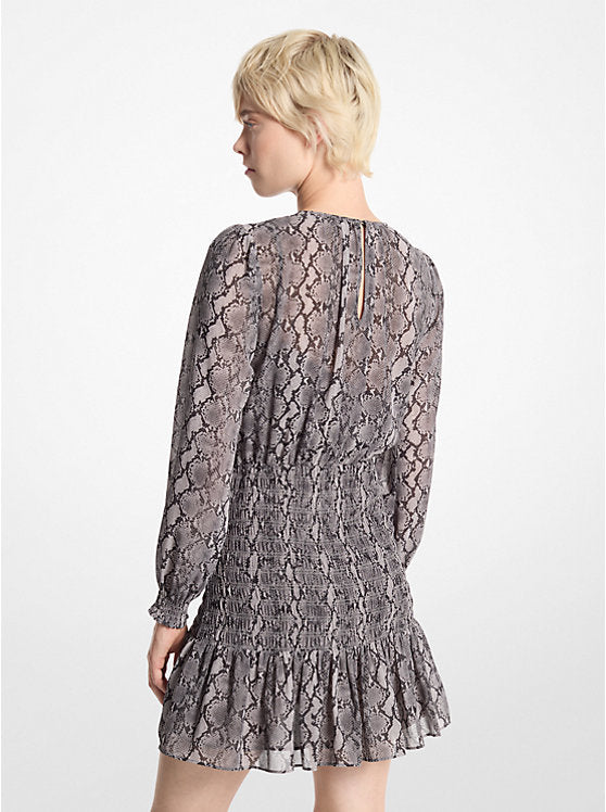 Michael Kors Snake Print Georgette Smocked Dress