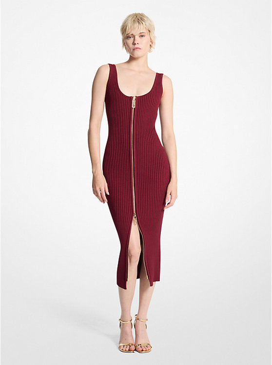 Michael Kors Ribbed Stretch Knit Zip Dress