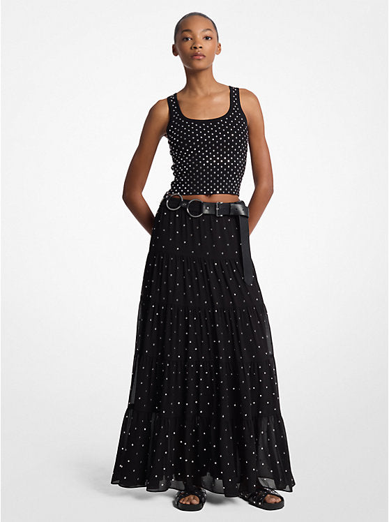 Michael Kors Studded Stretch Viscose Cropped Tank Top