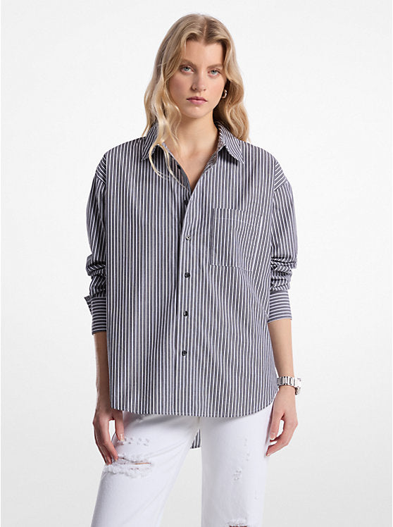 Michael Kors Oversized Striped Cotton Poplin Shirt