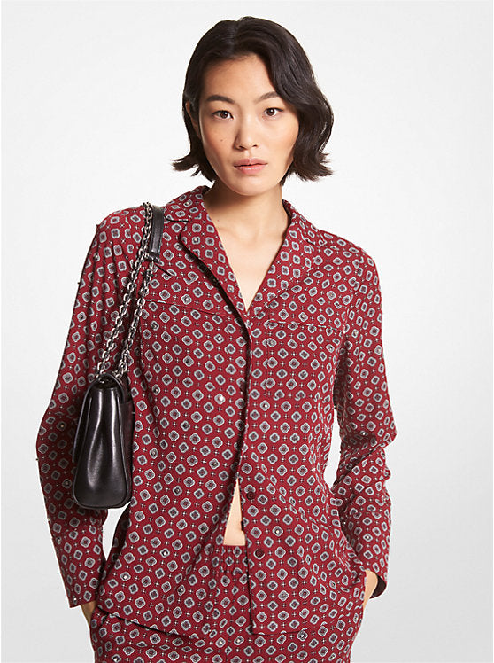 Michael Kors Studded Medallion Crushed Crepe Pajama Shirt