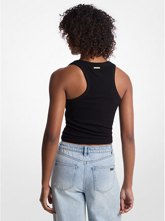 Michael Kors Tie-Front Ribbed Stretch Knit Tank Top