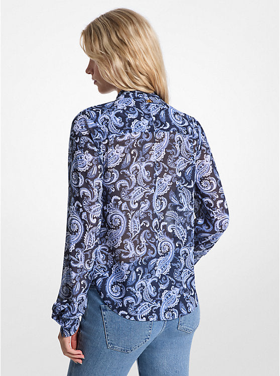 Michael Kors Paisley Print Georgette Tie-Neck Blouse