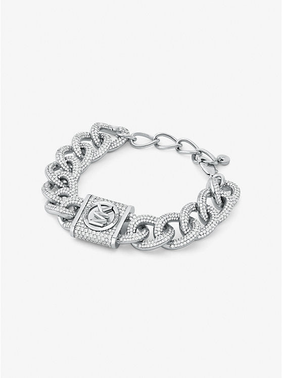 Michael Kors Precious Metal-Plated Brass Pavé Lock Curb Link Bracelet