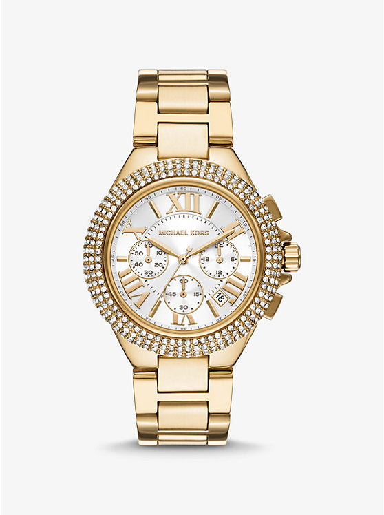 Michael Kors Oversized Camille Pavé Gold-Tone Watch
