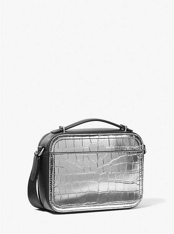 Michael Kors Hudson Metallic Crocodile Embossed Leather Crossbody Bag