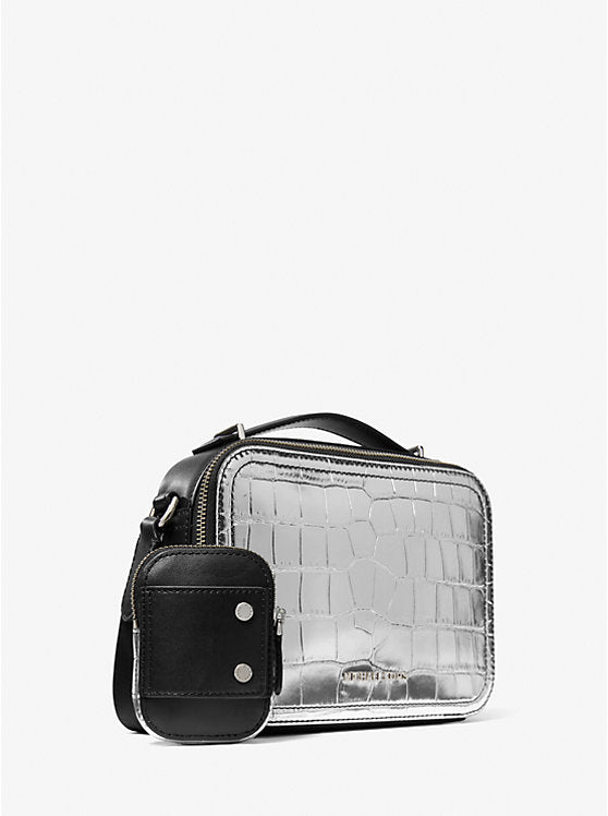 Michael Kors Hudson Metallic Crocodile Embossed Leather Crossbody Bag