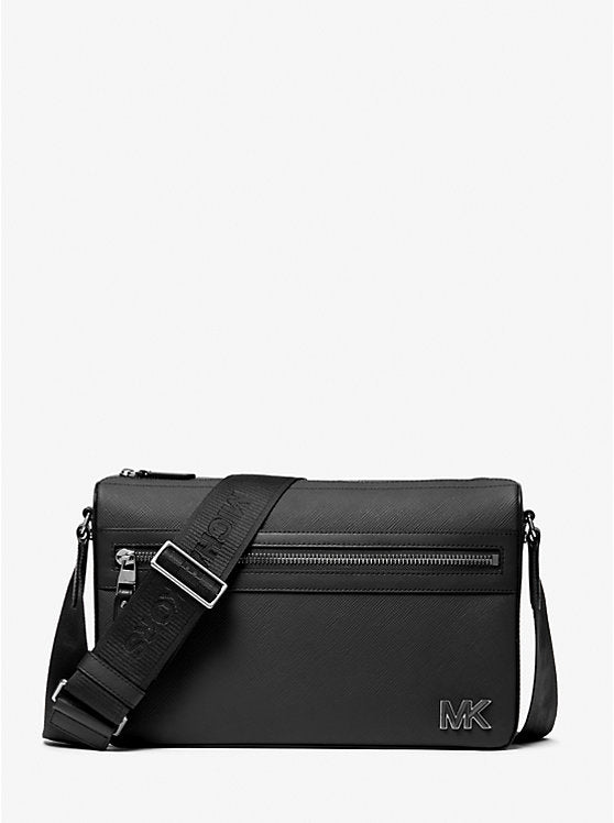 Michael Kors Edison Medium Scratch-Resistant Crossgrain Leather Messenger Bag