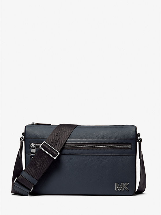 Michael Kors Edison Medium Scratch-Resistant Crossgrain Leather Messenger Bag