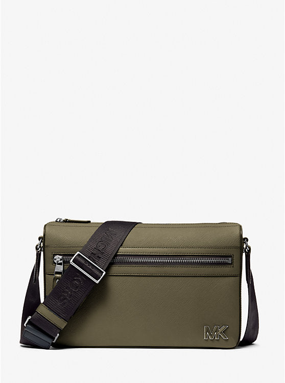 Michael Kors Edison Medium Scratch-Resistant Crossgrain Leather Messenger Bag