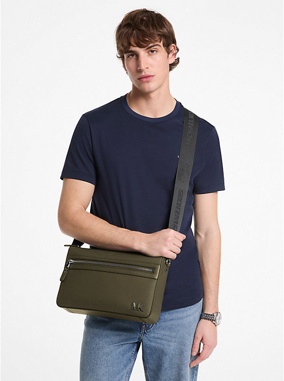 Michael Kors Edison Medium Scratch-Resistant Crossgrain Leather Messenger Bag