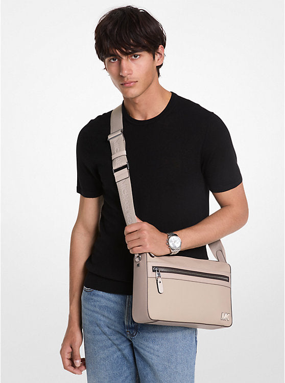 Michael Kors Edison Medium Scratch-Resistant Crossgrain Leather Messenger Bag