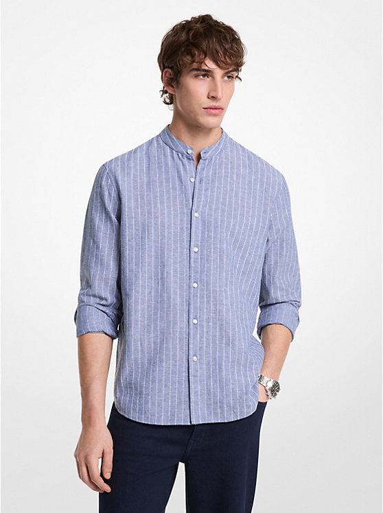 Michael Kors Linen and Cotton Blend Striped Shirt