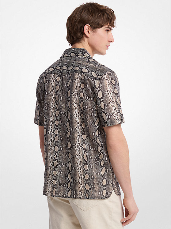 Michael Kors Snake Print Cotton Camp Shirt