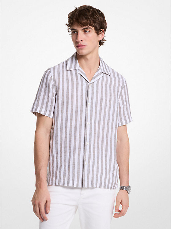 Michael Kors Linen and Cotton Blend Striped Shirt
