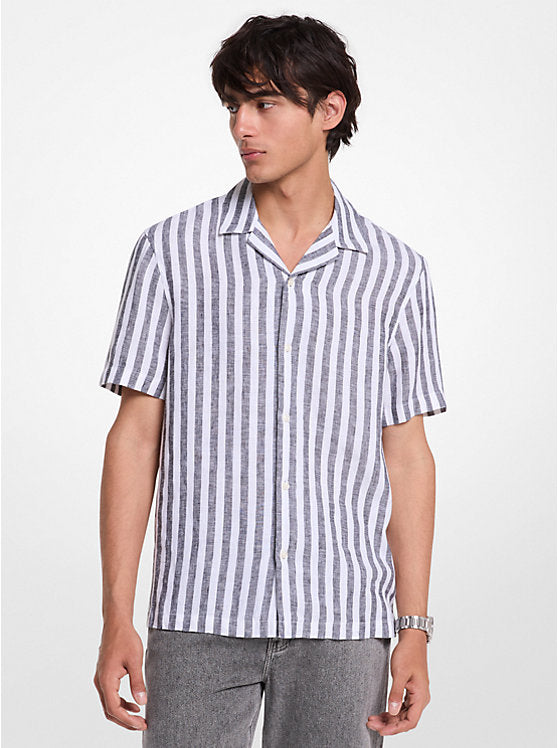 Michael Kors Linen and Cotton Blend Striped Shirt