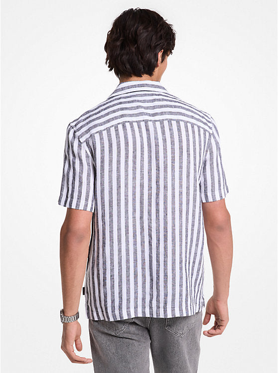Michael Kors Linen and Cotton Blend Striped Shirt