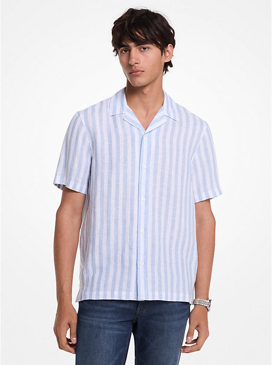 Michael Kors Linen and Cotton Blend Striped Shirt