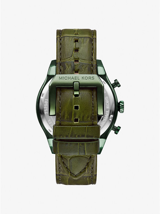 Michael Kors Oversized Panorama Olive-Tone and Crocodile Embossed Leather Watch