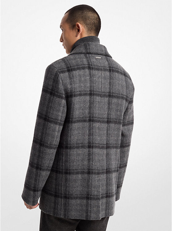 Michael Kors Plaid Textured Wool Blend Peacoat