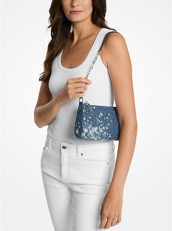 Michael Kors Empire Medium Splattered Denim Chain-Link Pochette