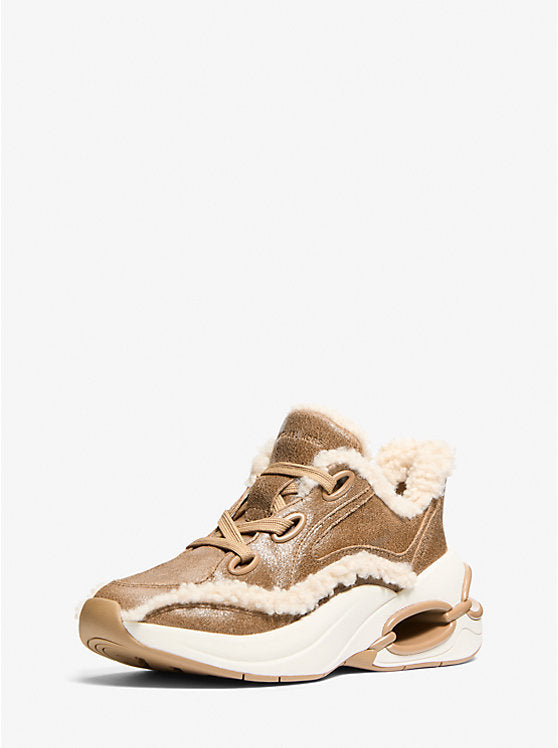 Michael Kors Toni Distressed Leather and Sherpa Trainer