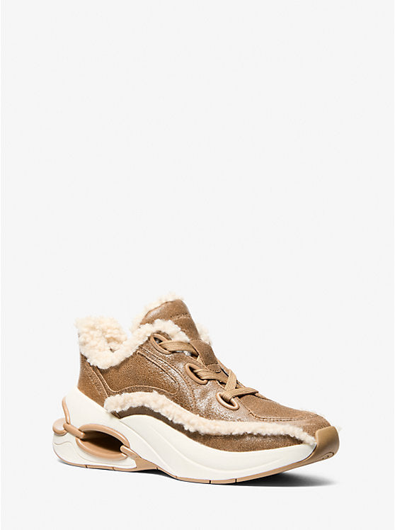 Michael Kors Toni Distressed Leather and Sherpa Trainer