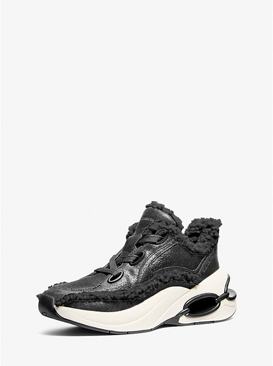 Michael Kors Toni Distressed Leather and Sherpa Trainer