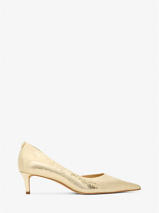 Michael Kors Elyse Crackled Metallic Leather Kitten Pump