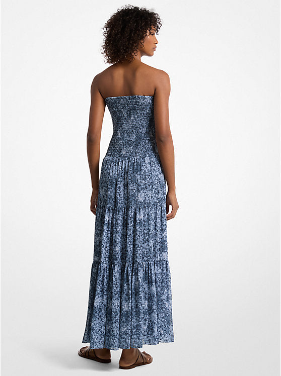 Michael Kors Floral Print Georgette Smocked Tiered Dress