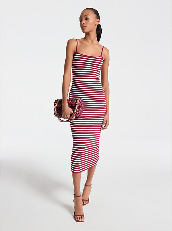 Michael Kors Striped Stretch Viscose Blend Midi Dress