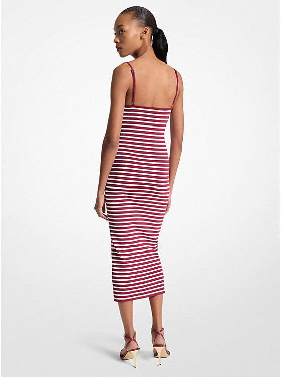 Michael Kors Striped Stretch Viscose Blend Midi Dress
