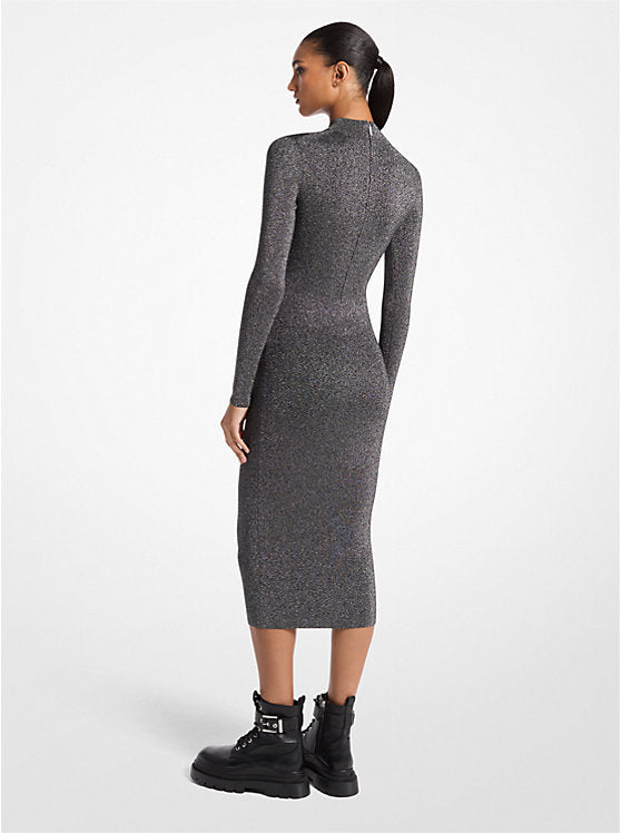 Michael Kors Metallic Knit Mock Neck Dress