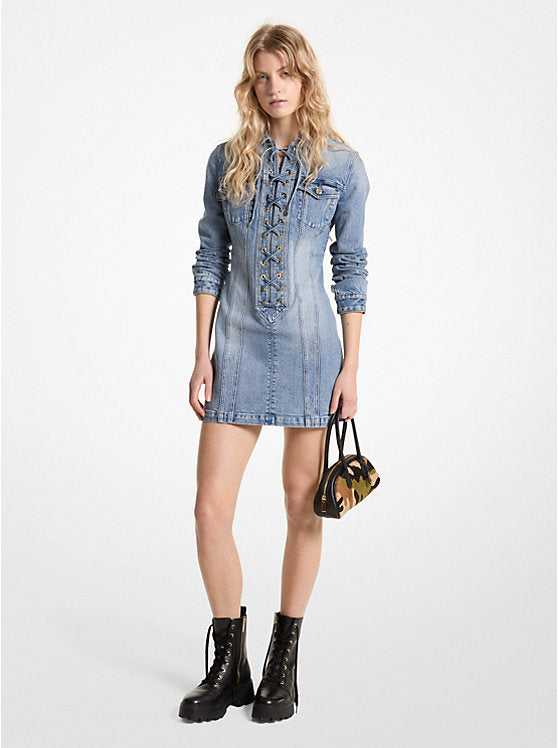 Michael Kors Stretch Denim Lace-Up Mini Dress