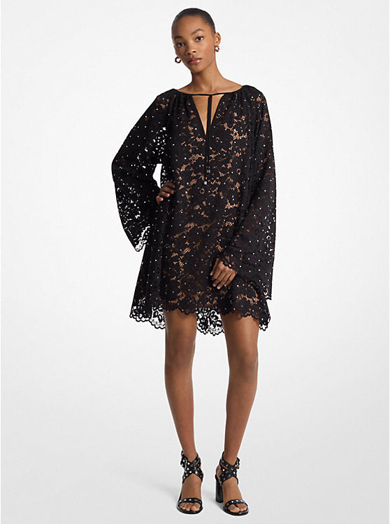 Michael Kors Studded Corded Floral Lace V-Neck Dress