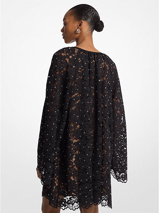 Michael Kors Studded Corded Floral Lace V-Neck Dress